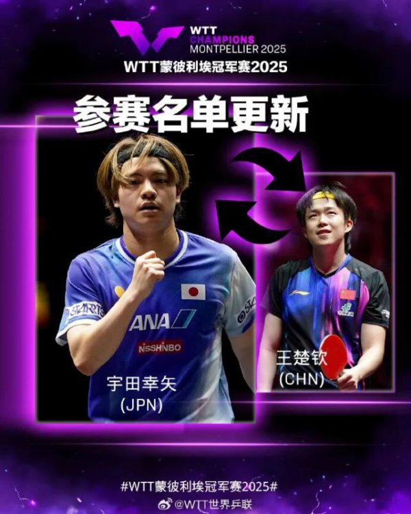 点点赢 官方：王楚钦、孙颖莎、王曼昱等人退出WTT蒙彼利埃冠军赛